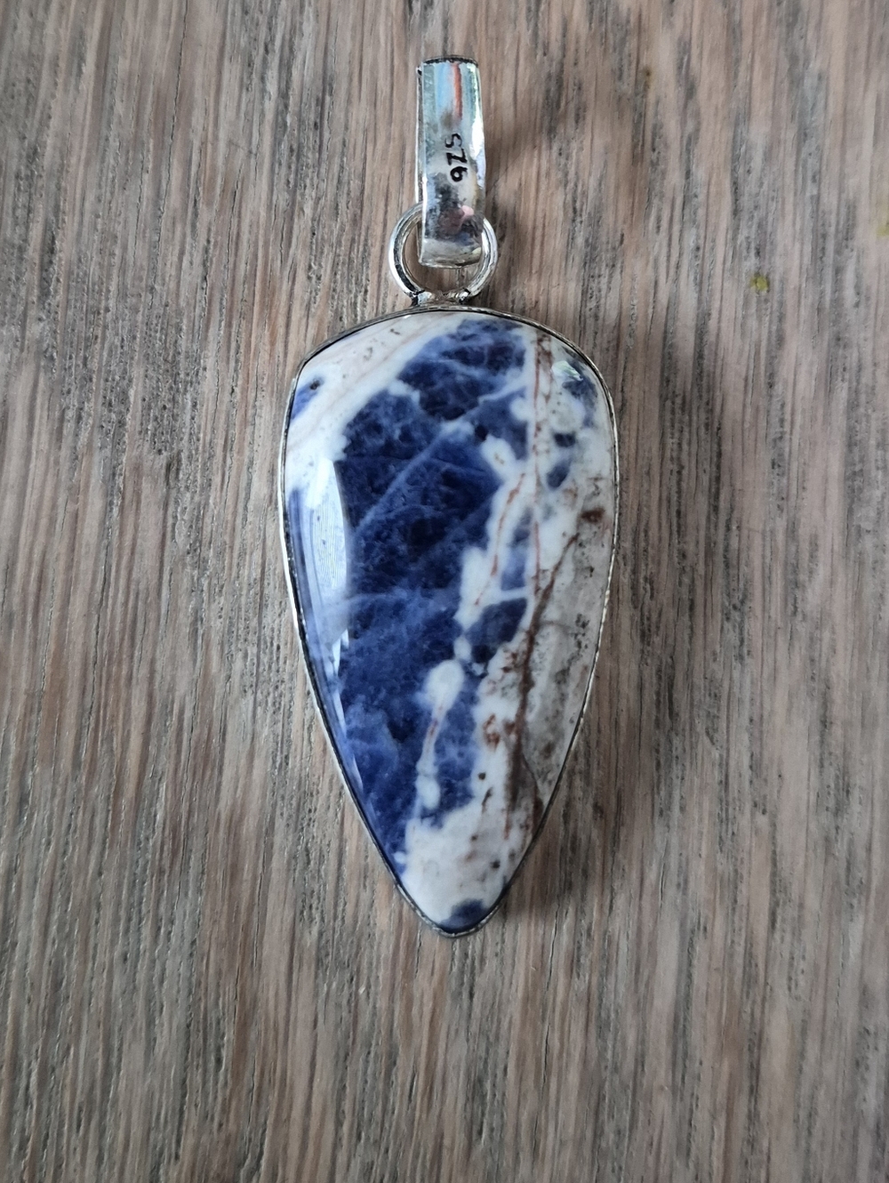 Sterling Silver Blue & White Sodalite Teardrop Pendant